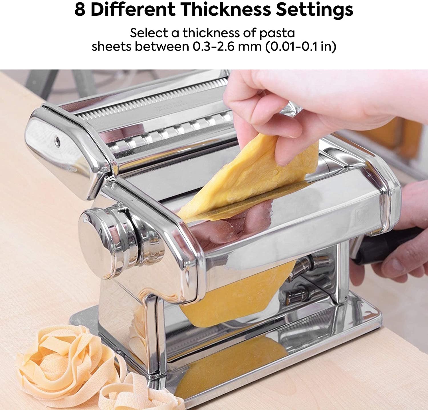 Premium Manual Steel Pasta Maker with 8 Thickness Settings