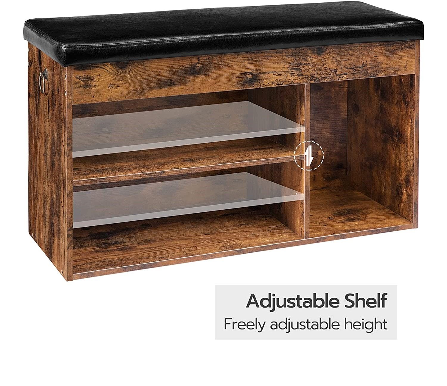 Shoe Storage Bench 60cm L with Padded Cushion, Adjustable Shelf & Concealed Storage - SuperSaverAU - view 2