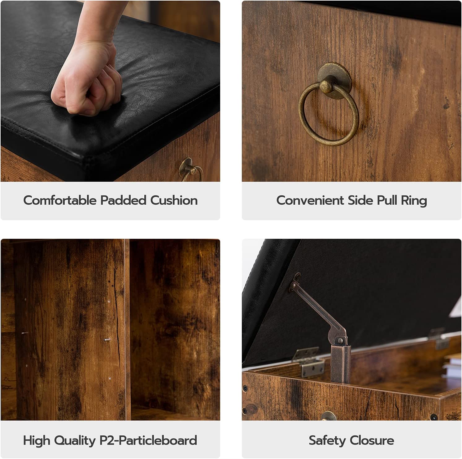 Shoe Storage Bench 60cm L with Padded Cushion, Adjustable Shelf & Concealed Storage - SuperSaverAU - view 3