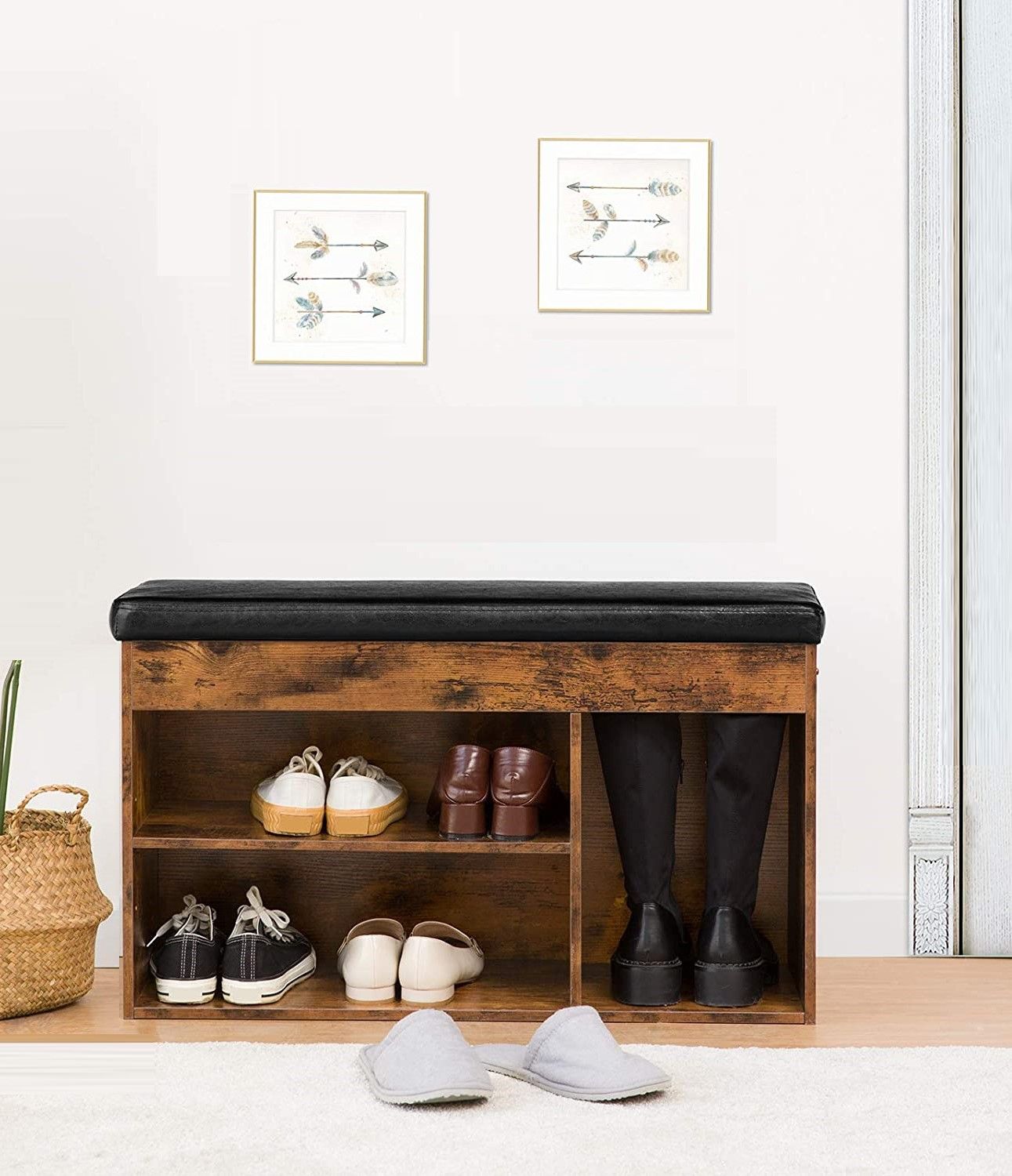 Shoe Storage Bench 60cm L with Padded Cushion, Adjustable Shelf & Concealed Storage - SuperSaverAU - view 5