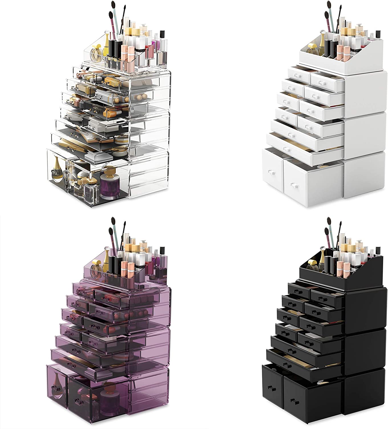Premium White Makeup Cosmetic Organiser with 12 Drawers and 16 Top Compartments