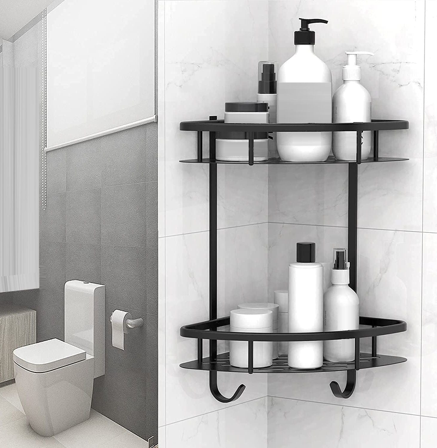 2 Pack Aluminum Adhesive Shower Caddy Corner Shelf, 29x17x35.5 cm, Rustproof, No Drilling - SuperSaverAU - view 3
