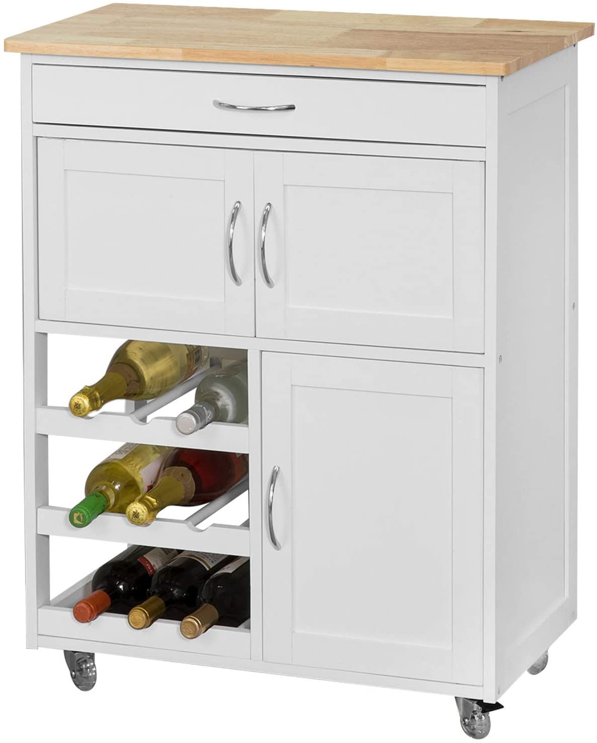 Scandinavian Kitchen Trolley with Wine Racks and Portable Workbench - SuperSaverAU - view 1