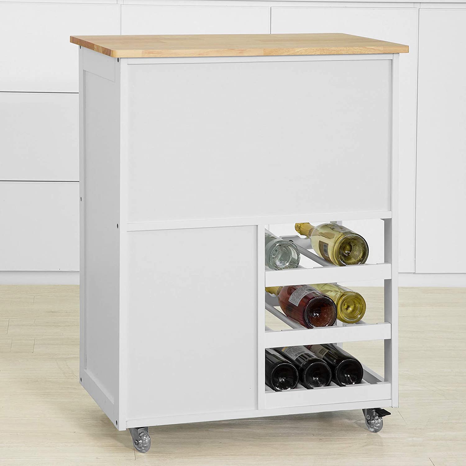 Scandinavian Kitchen Trolley with Wine Racks and Portable Workbench - SuperSaverAU - view 5