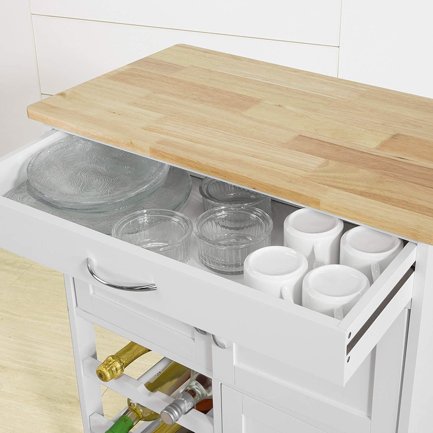 Scandinavian Kitchen Trolley with Wine Racks and Portable Workbench - SuperSaverAU - view 8