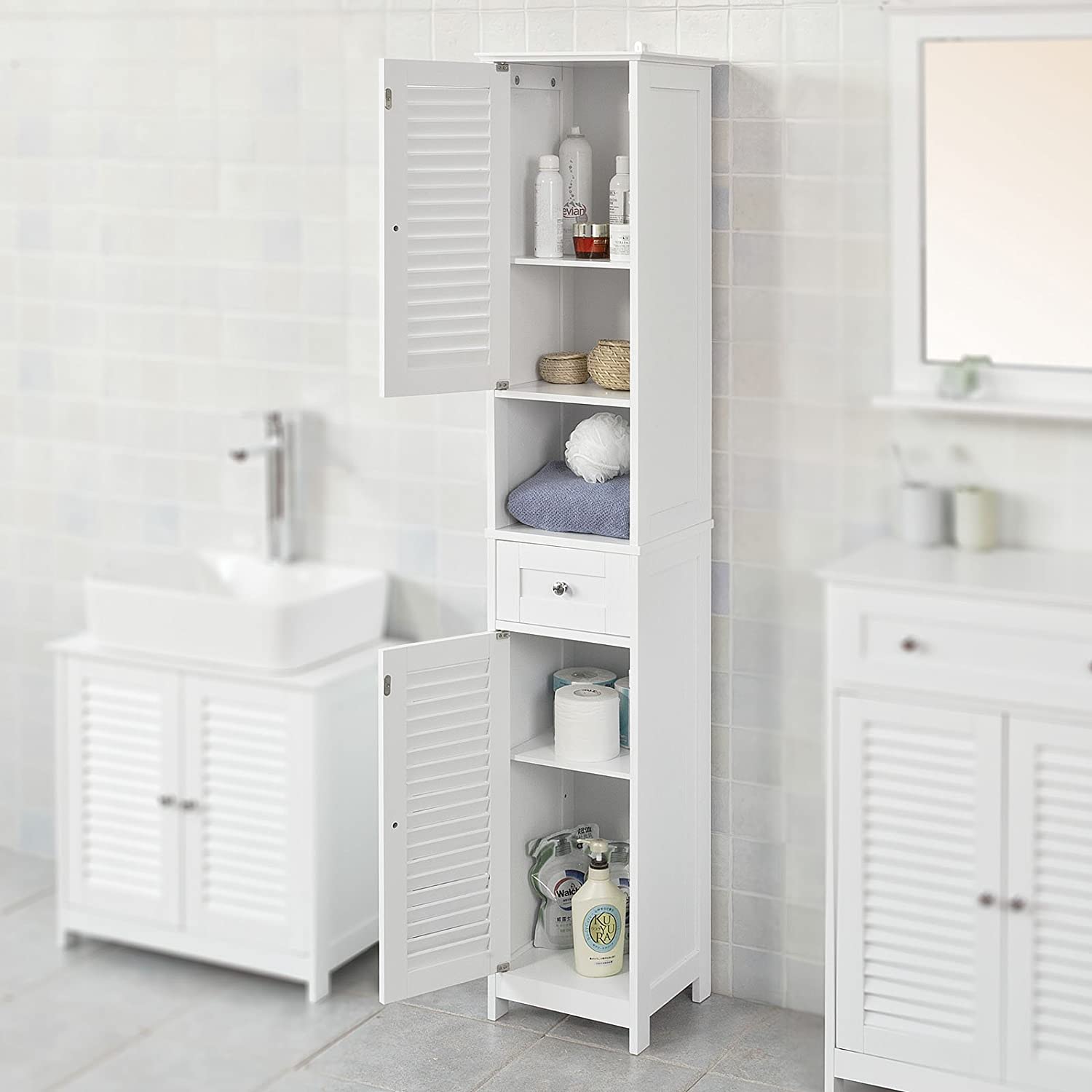 Freestanding Bathroom Cabinet with Adjustable Shelves and Drawer - SuperSaverAU - view 2
