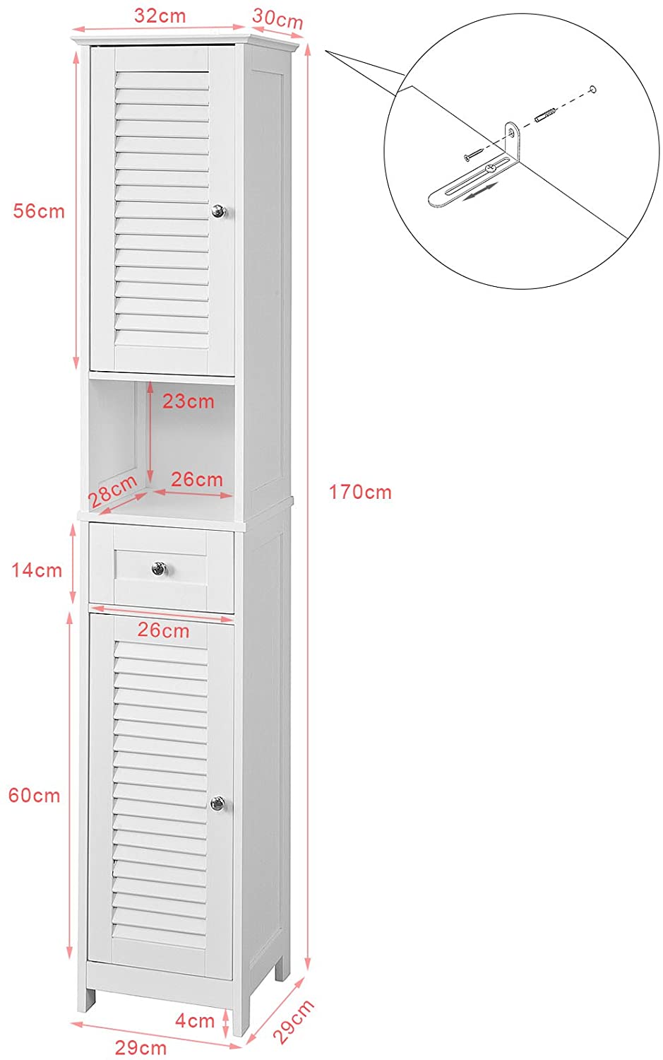 Freestanding Bathroom Cabinet with Adjustable Shelves and Drawer - SuperSaverAU - view 3