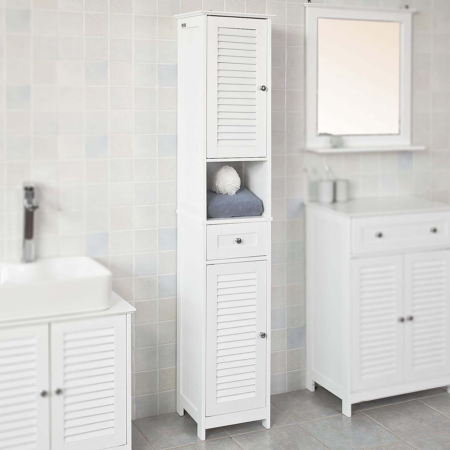 Freestanding Bathroom Cabinet with Adjustable Shelves and Drawer - SuperSaverAU - view 7