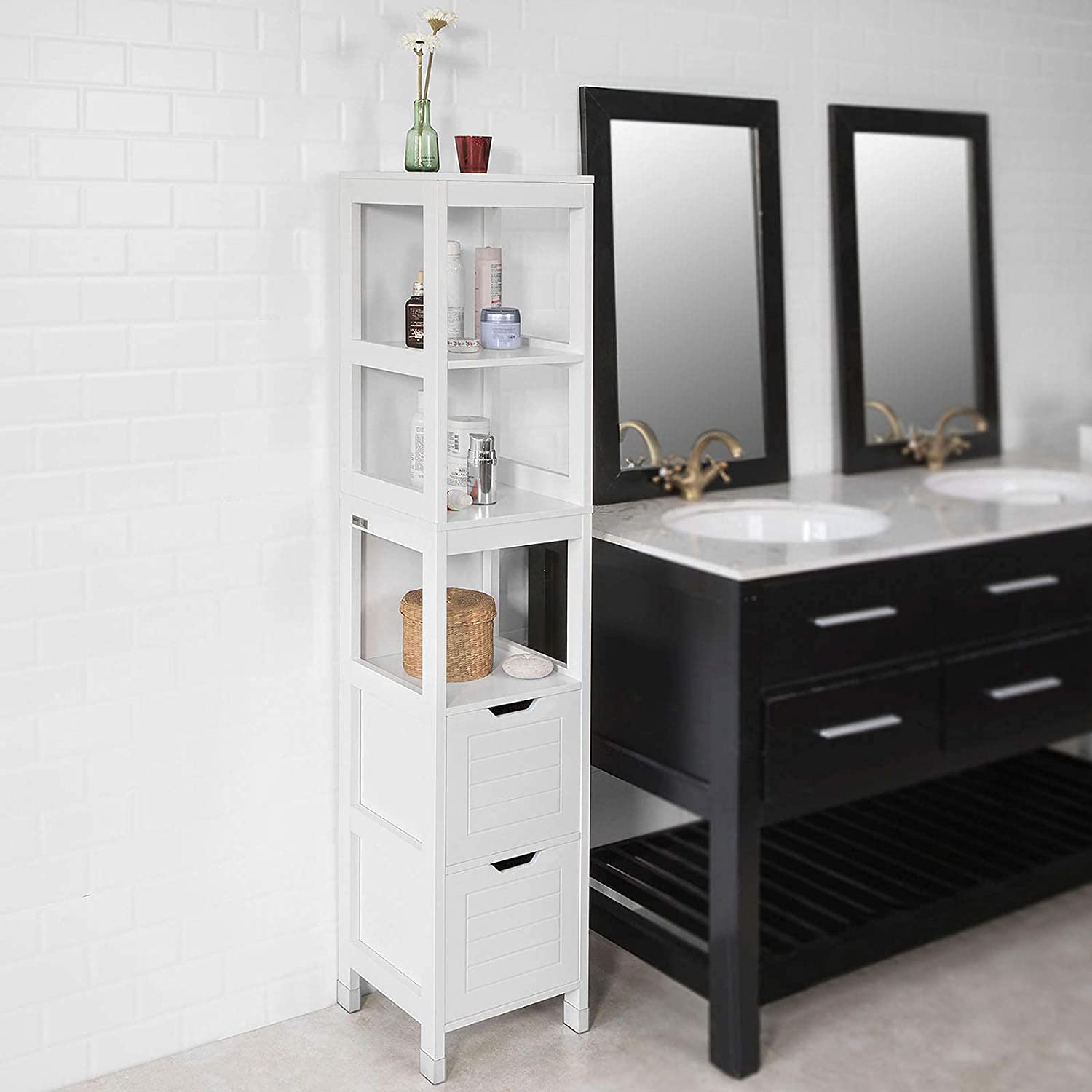 Freestanding Tall Cabinet 30 x 30 x 144 cm with 4 Shelves & 2 Drawers - SuperSaverAU - view 2