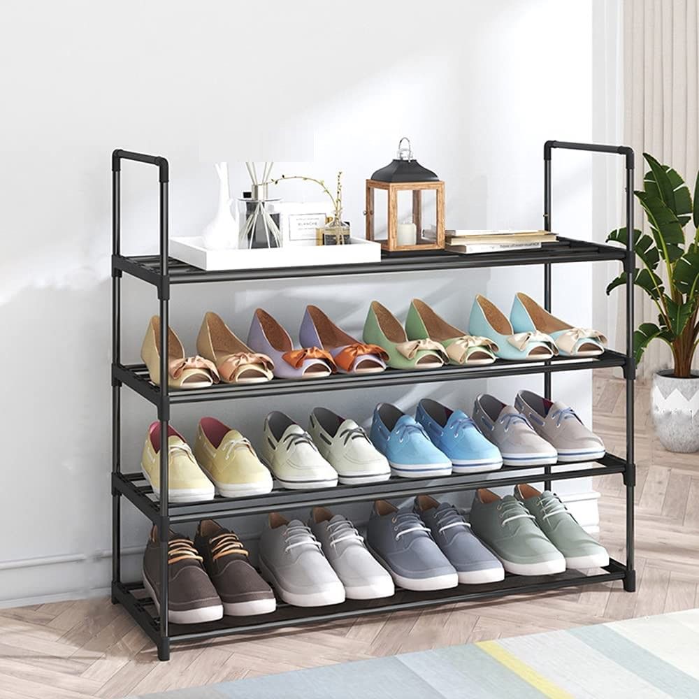 Premium Black 4 Tier Stainless Steel Shoe Rack Holds 16 to 20 Pairs 80cm