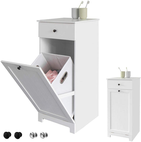 White Bathroom Cabinet with Laundry Basket and Drawer, 40 x 38 x 90 cm - SuperSaverAU - view 1