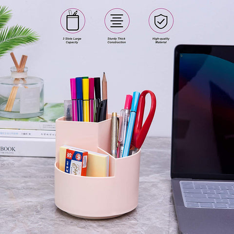 Pink 360° Rotating Multi-Functional Pen Holder, 12x12x12 cm, 3 Layers - SuperSaverAU - view 1