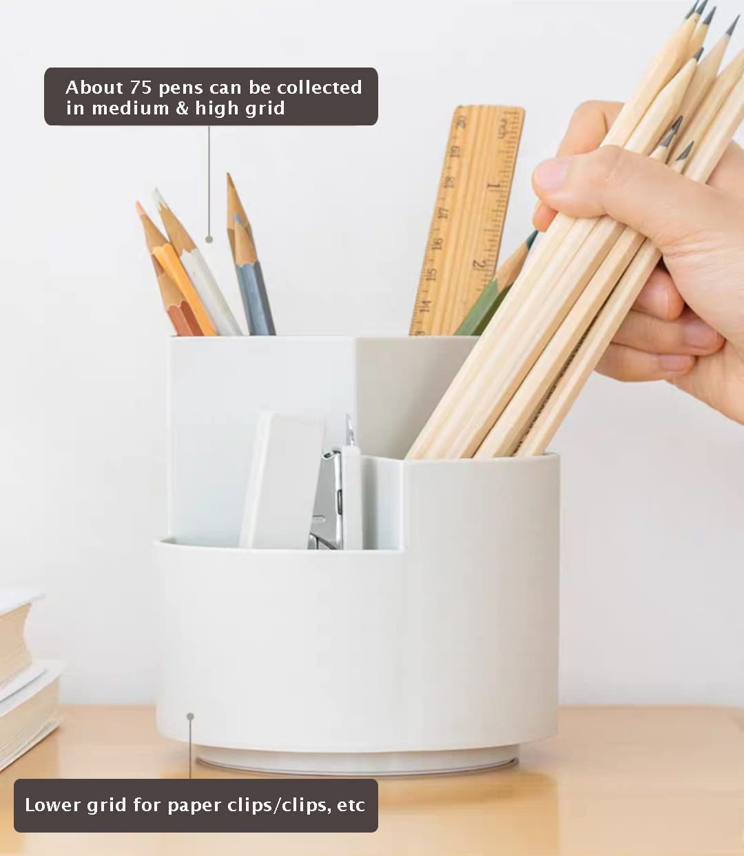 360° Rotating Multi-Functional Pen Holder, 3 Layers, 12x12x12 cm, White - SuperSaverAU - view 1