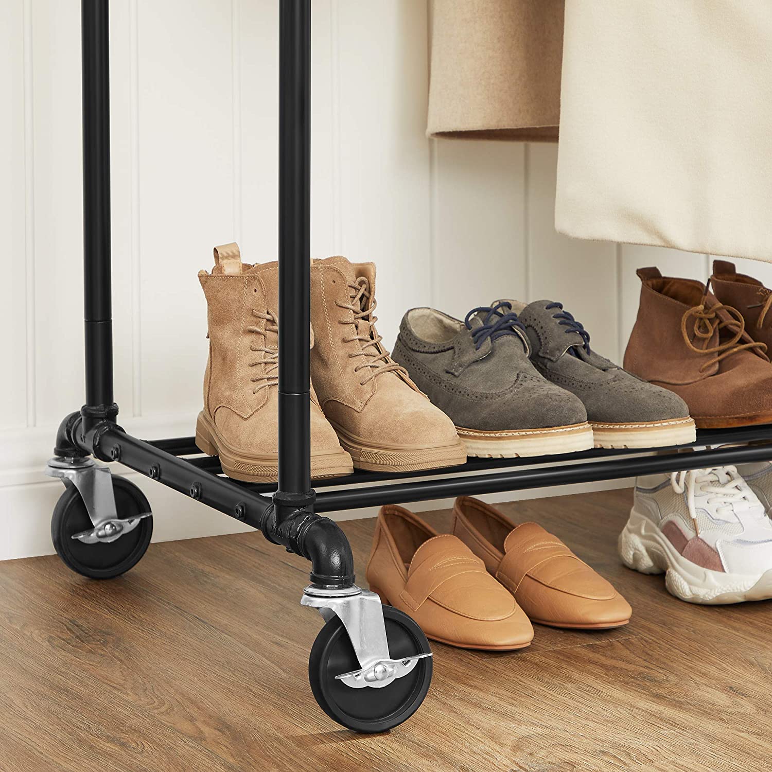 Premium Industrial Pipe Clothes Rack with Wheels - 110kg Load