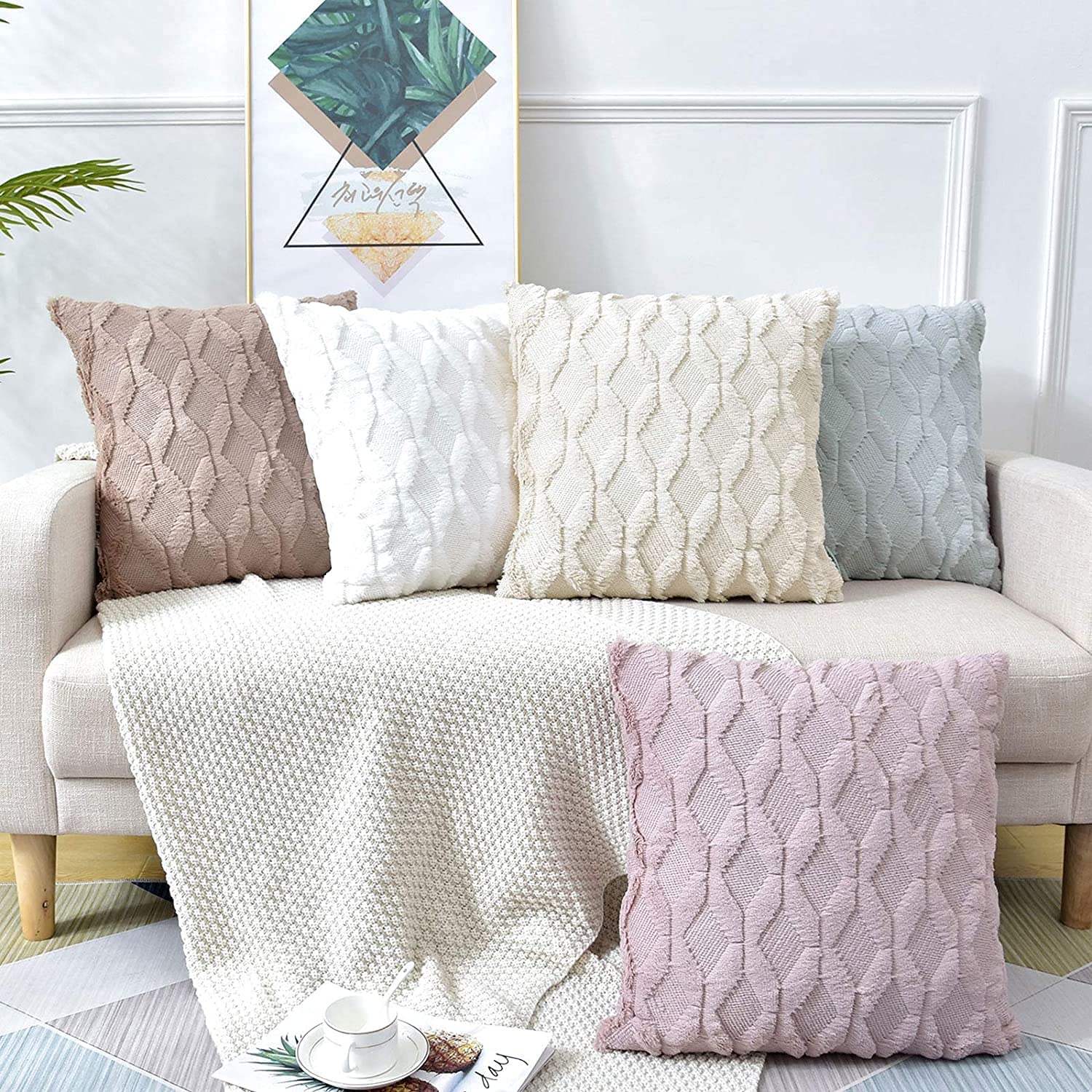 Boho Throw Pillow Covers 2 Pack 45 x 45 cm Black Soft Faux Fur Decorative - SuperSaverAU - view 5