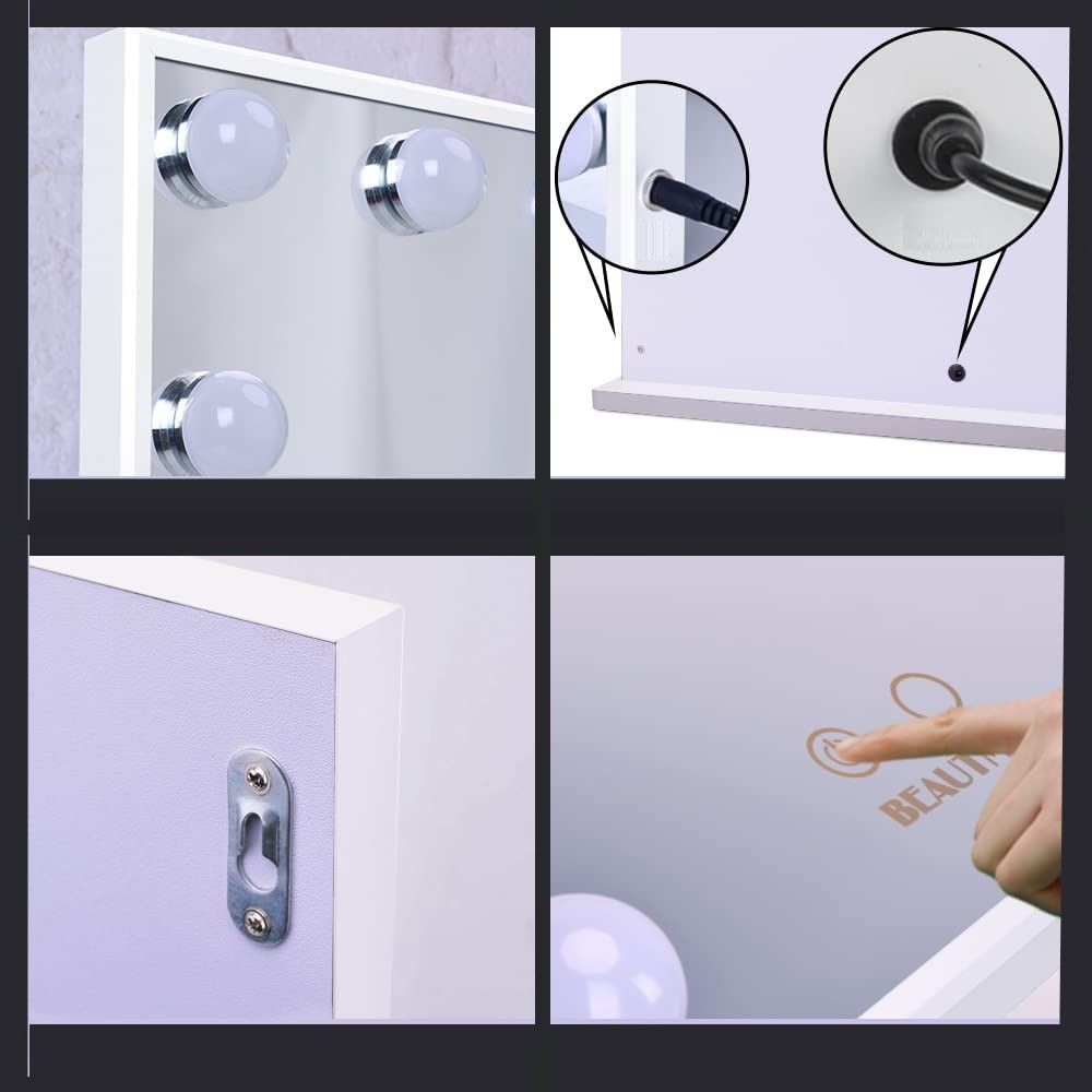 Premium White Hollywood Vanity Mirror 62x51cm with 14 LED Bulbs and 10X Mirror