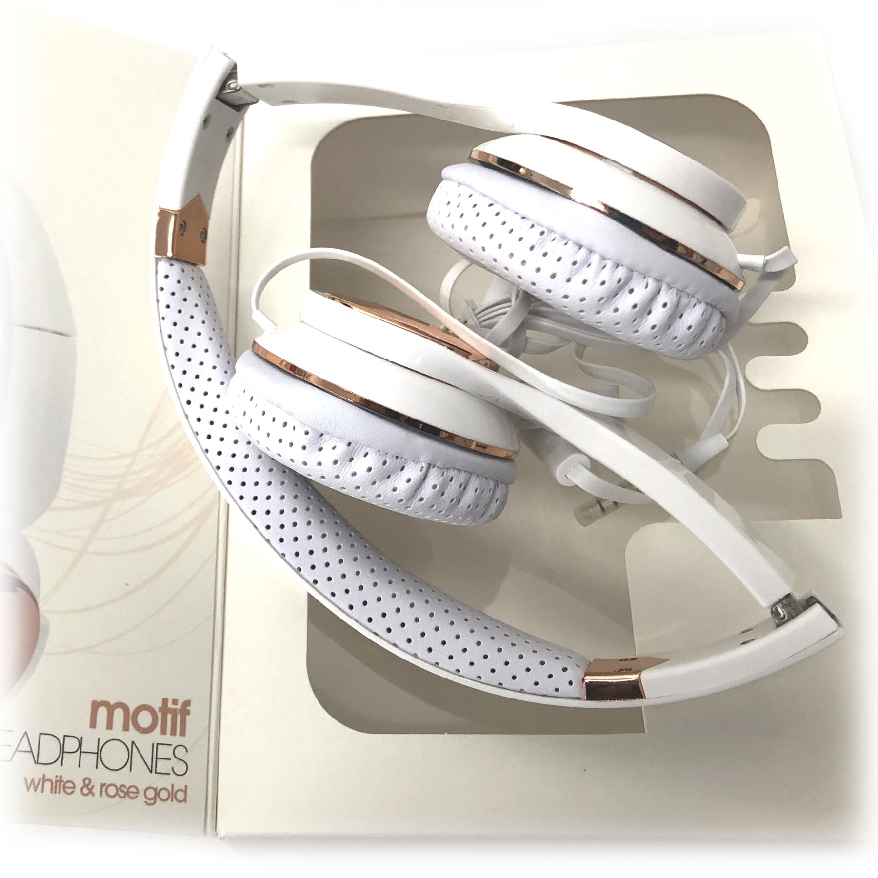 Holysmoke Motif White Rose Gold Foldable On Ear Headphones