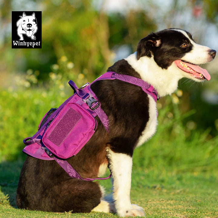 Whinhyepet Military Dog Harness Backpack - Purple L