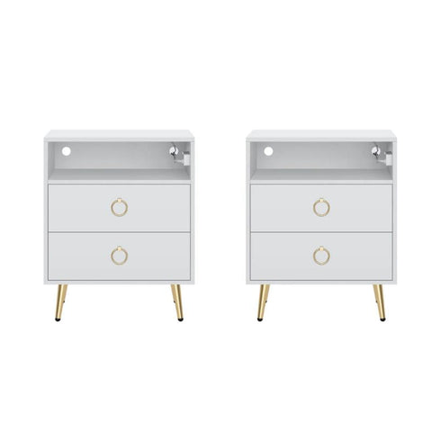 Amelia Modern LED Bedside table with USB and power socket white x 2 - SuperSaverAU - view 1