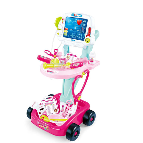 Kids Medical Cart Playset with ECG Machine, Light-Up Tools & 17 Accessories - SuperSaverAU - view 1