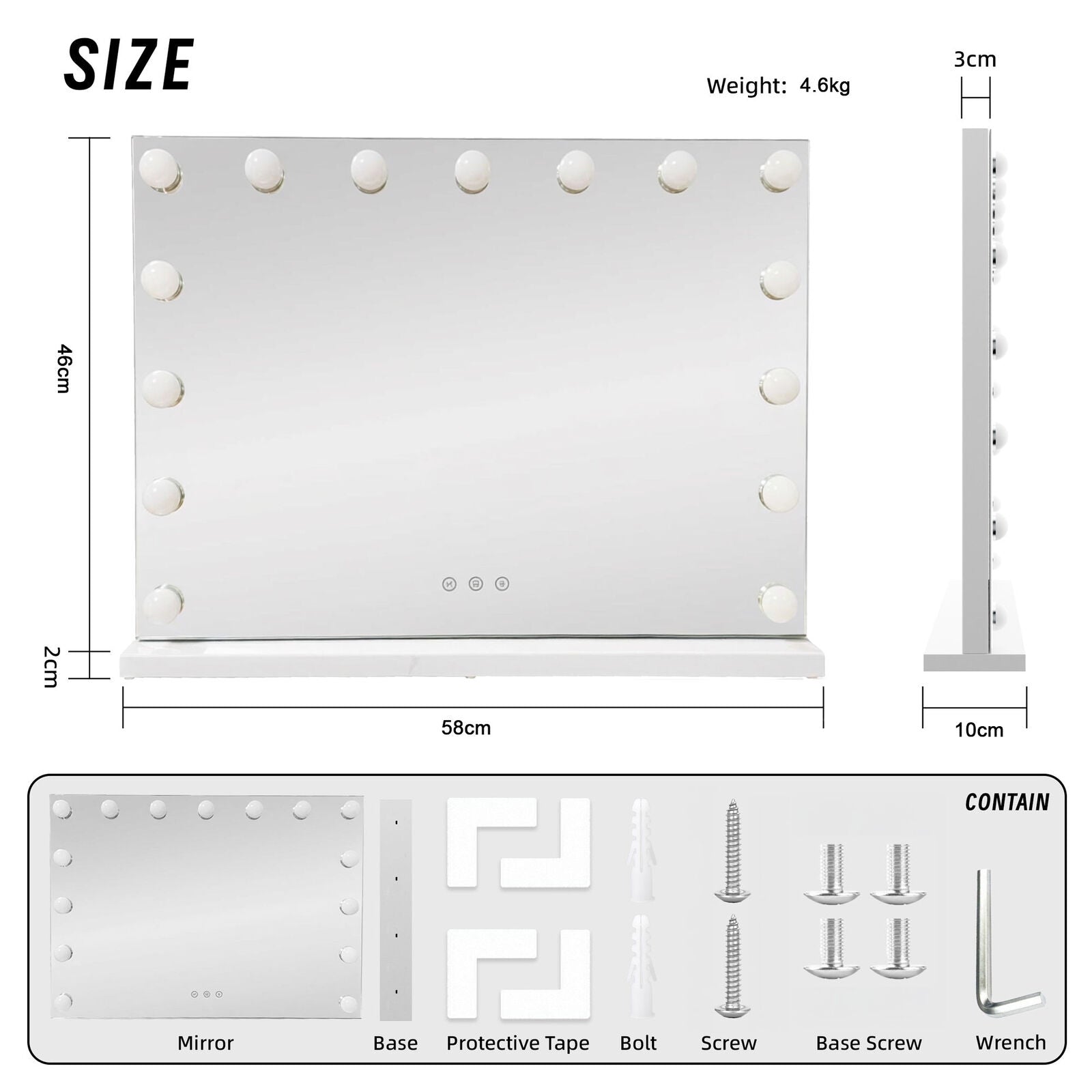 Lenoxx White Hollywood LED Beauty Mirror 15 Bulbs 58x48cm USB-A USB-C