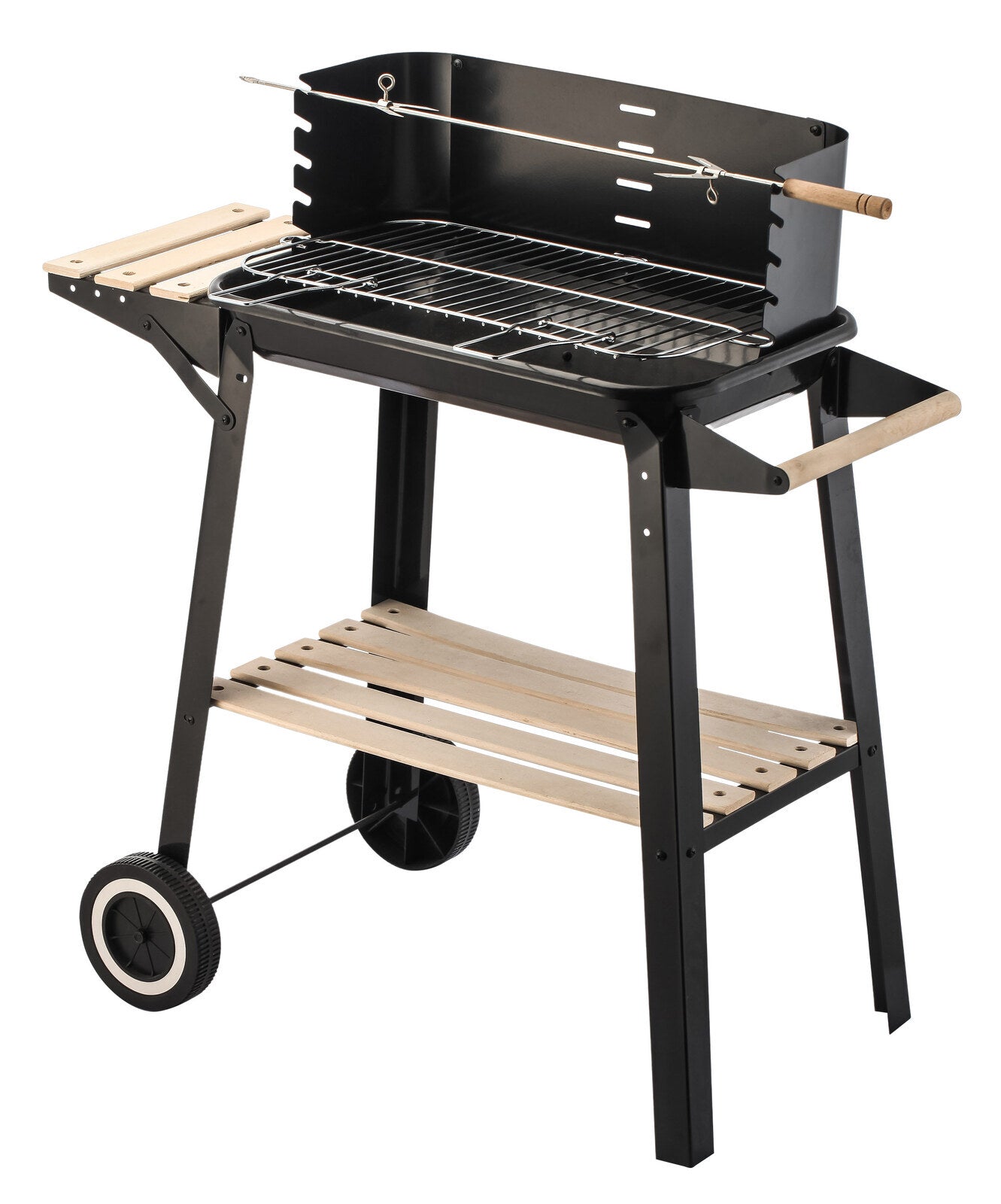 Charcoal Grill BBQ with Manual Rotisserie Stick on Trolley Stand - SuperSaverAU - view 1