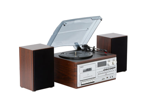Premium Brown Audio Home Entertainment System with Turntable and Wireless Streaming