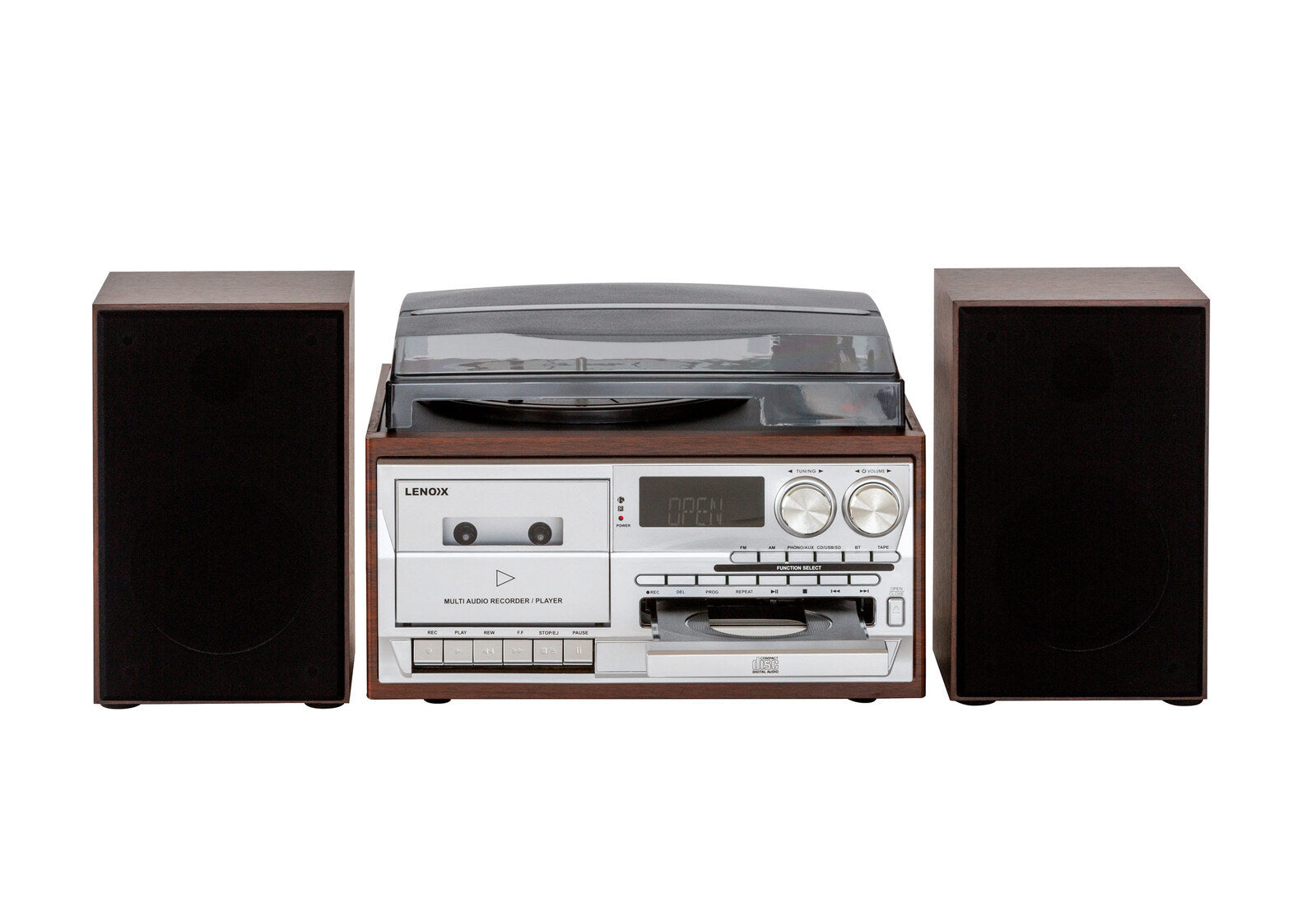 Premium Brown Audio Home Entertainment System with Turntable and Wireless Streaming