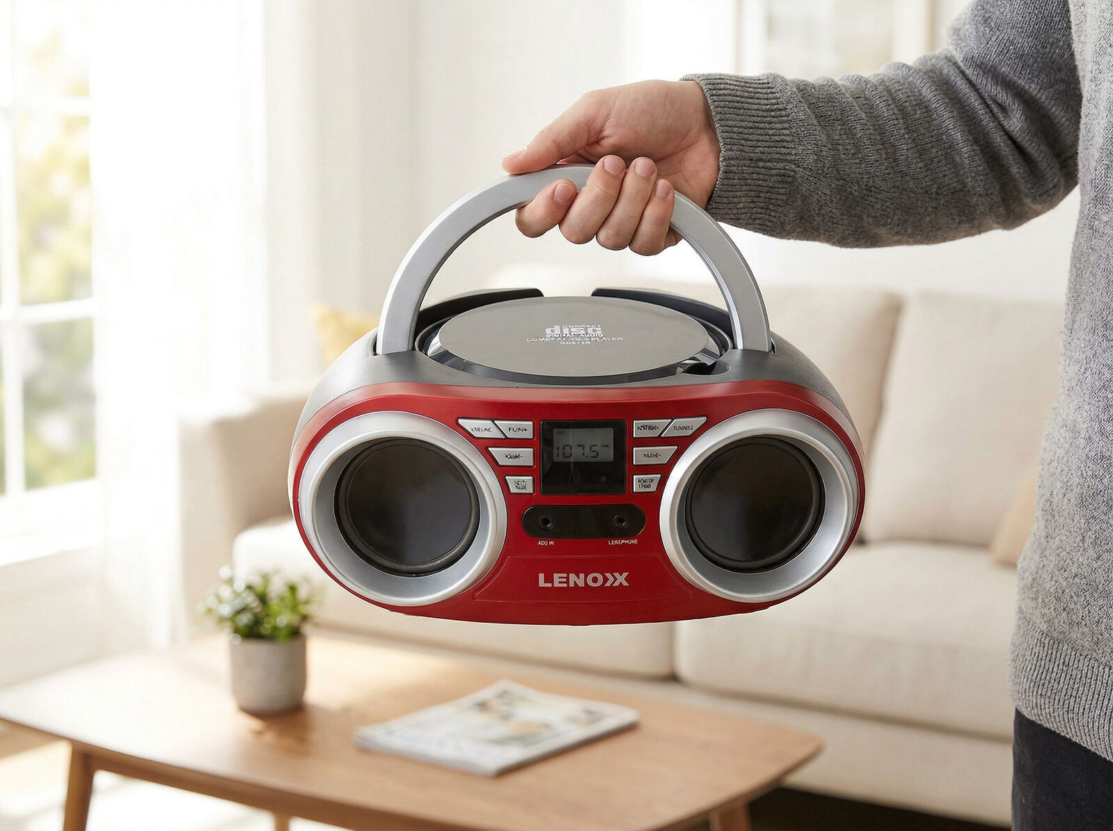 Portable Red CD with FM Radio, AUX In & 10W Speakers - SuperSaverAU - view 4
