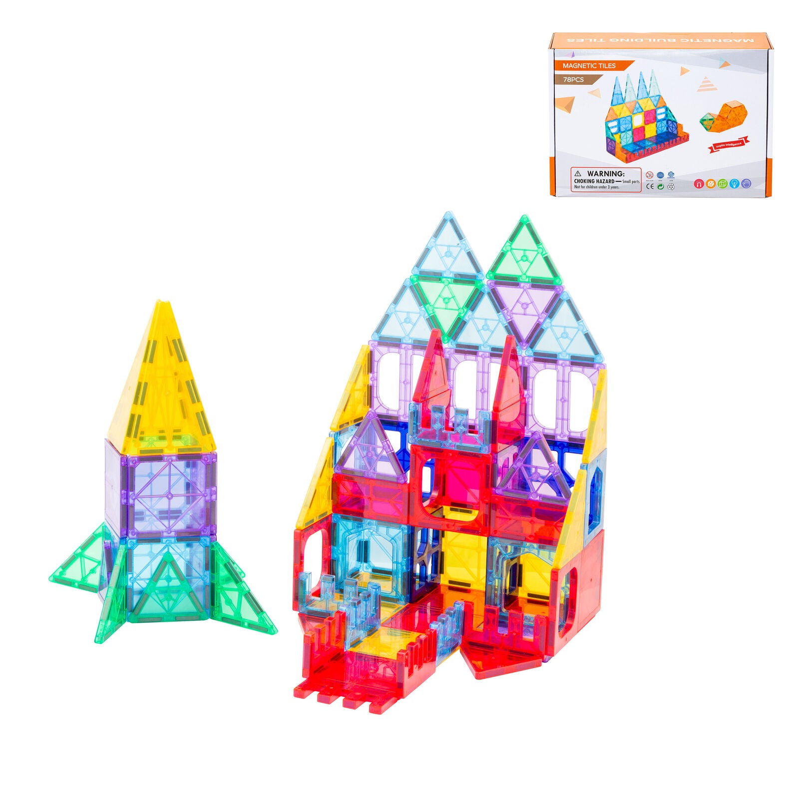 78 Pcs non-toxic STEM Educational, Durable Magnetic Tiles/Puzzle with Storage Bag - SuperSaverAU - view 4