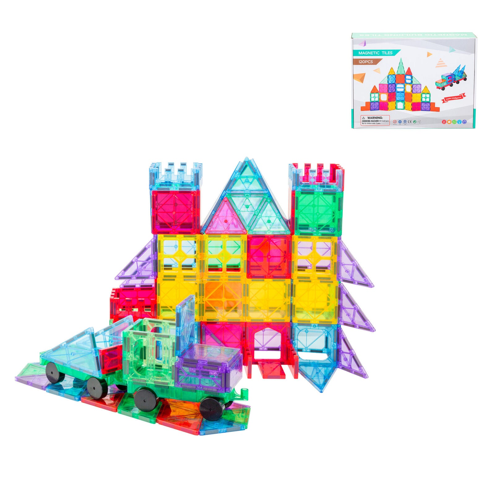 120 Pcs non-toxic STEM Educational, Durable Magnetic Tiles/Puzzle with Storage Bag - SuperSaverAU - view 4