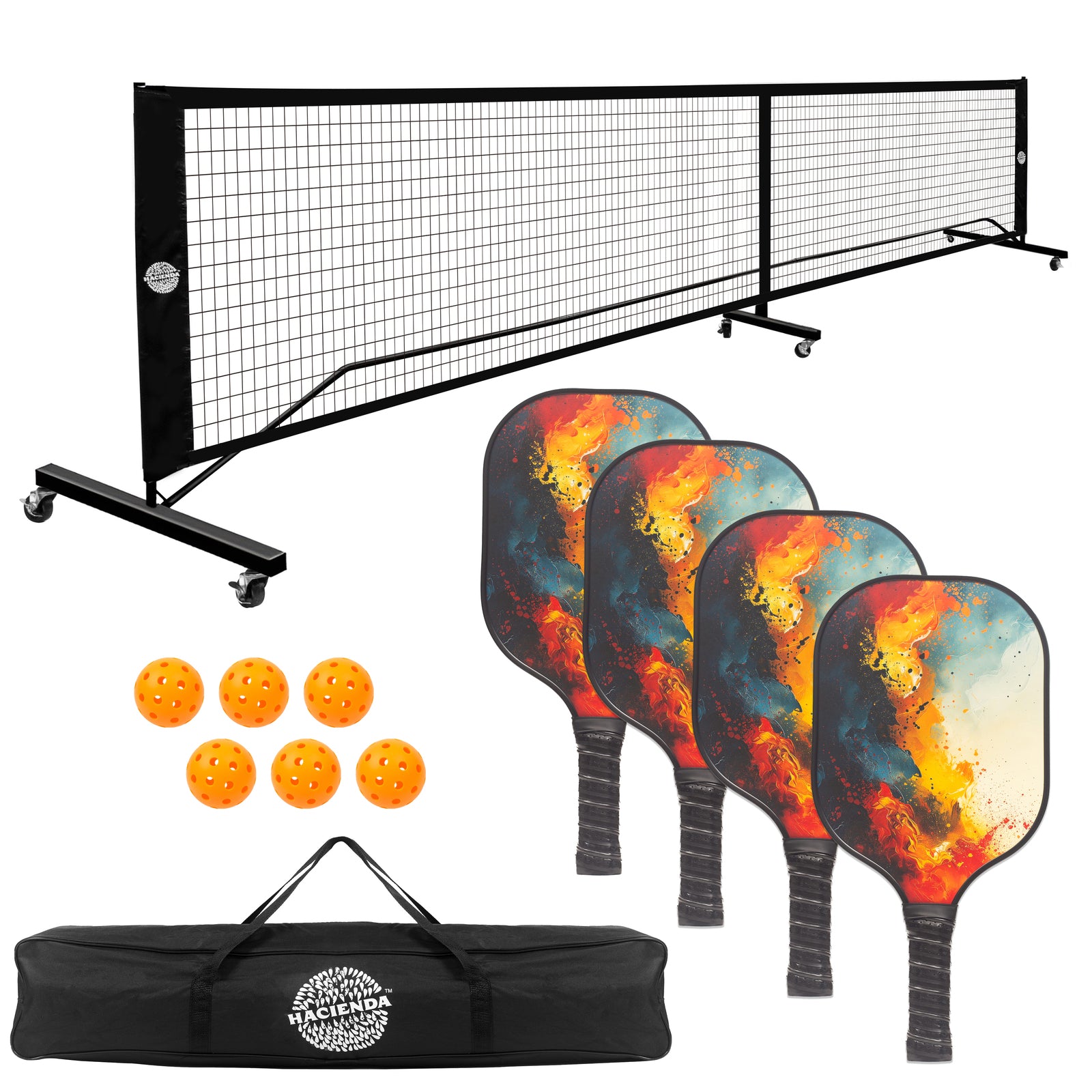 Pickleball Set with 4 Fiberglass Paddles, 6 Balls, Net, and Carry Bag - SuperSaverAU - view 1
