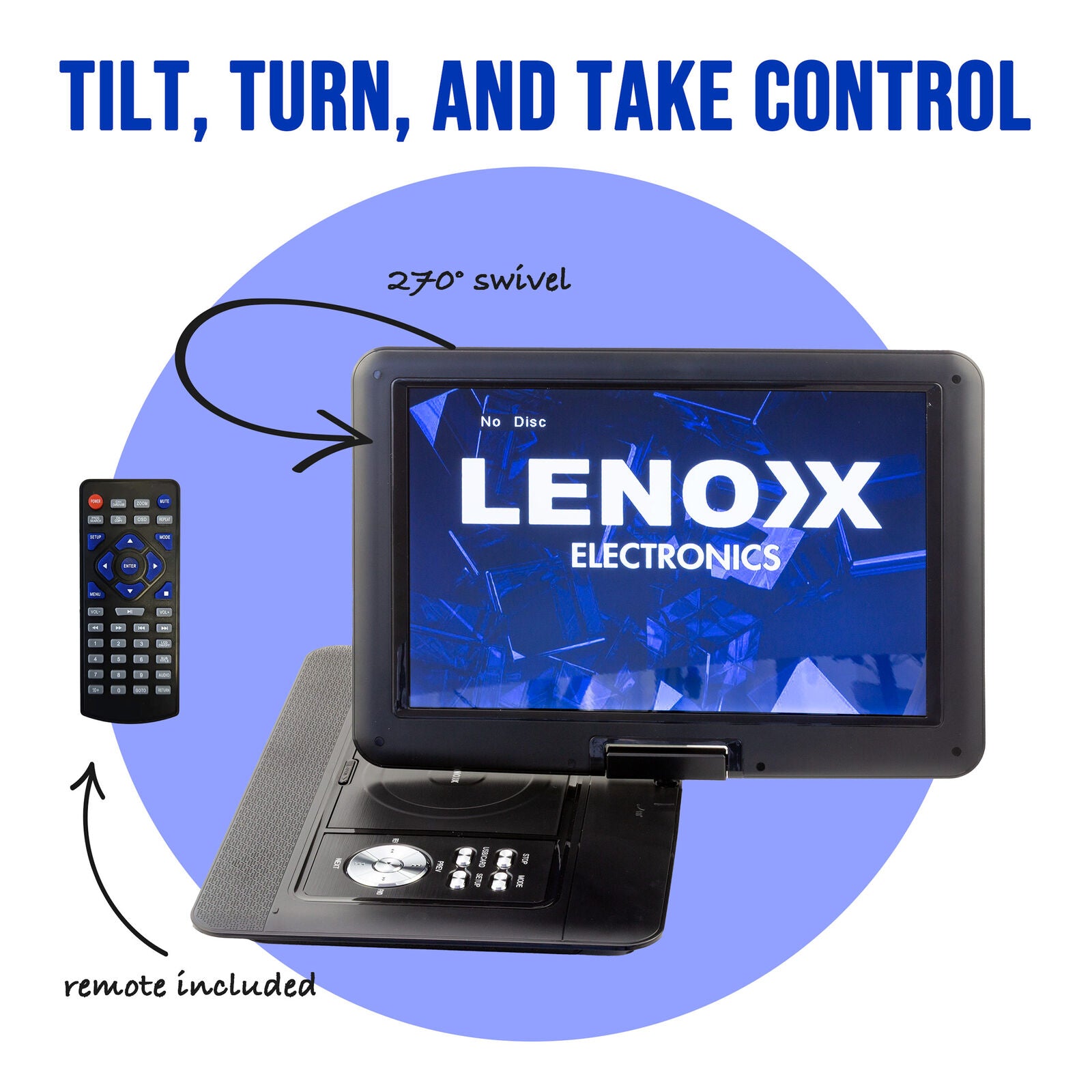 Premium 15.4 Inch Swivel Portable DVD Player with Rechargeable Screen