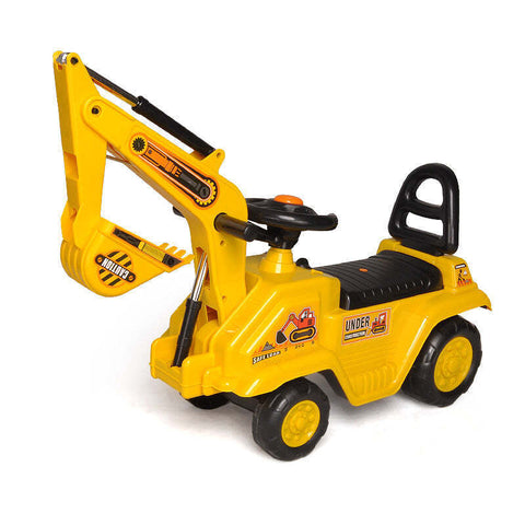 Yellow Ride-On Children's Excavator with Dual Operation Levers, Storage Bin, and Horn - SuperSaverAU - view 1