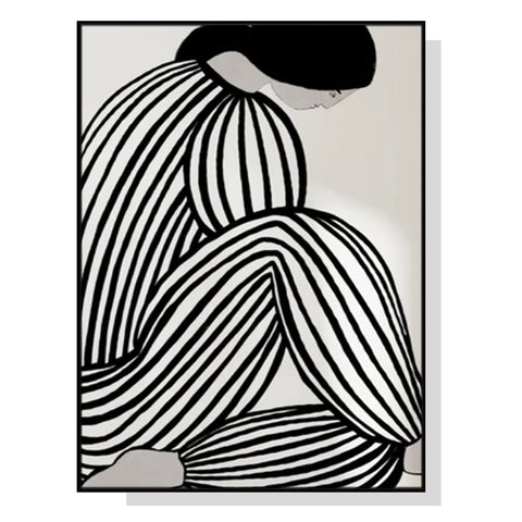 Premium Mid Century Figure Framed Canvas Wall Art - Black Frame, 50 x 70cm