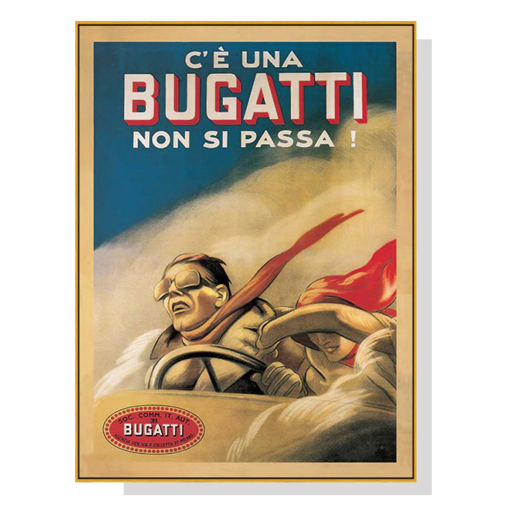 Premium Bugatti Framed Canvas Wall Art - Gold Frame, 80 x 120cm