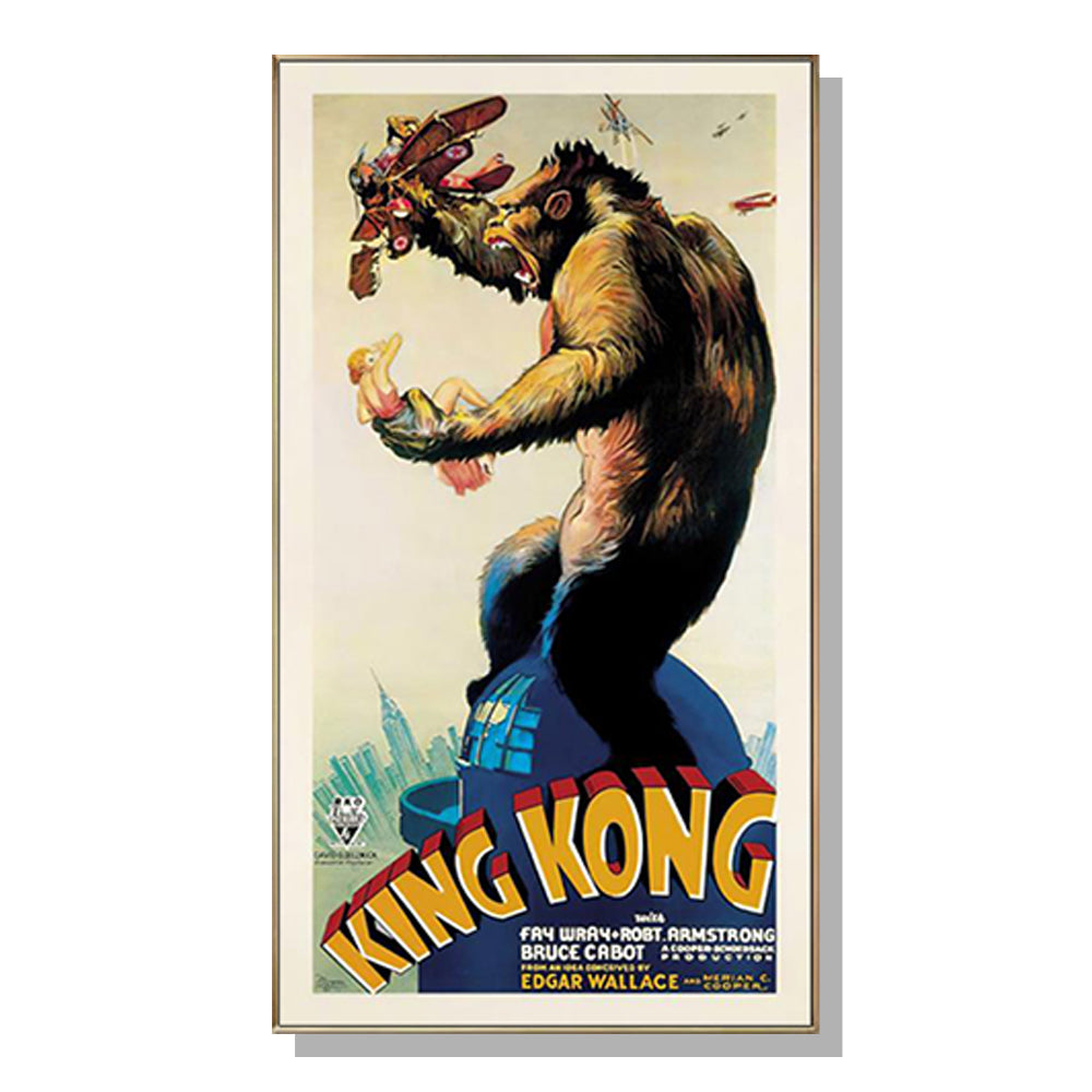 Premium King Kong 1933 Framed Canvas Wall Art - Gold Frame, 40 x 80cm