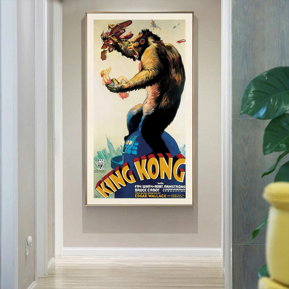 Premium King Kong 1933 Framed Canvas Wall Art - Gold Frame, 40 x 80cm