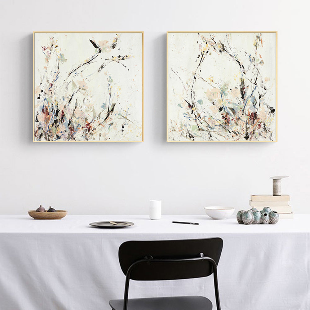 Premium Afternoon Walk Framed Canvas Wall Art Set - Gold Frame, 40 x 40cm
