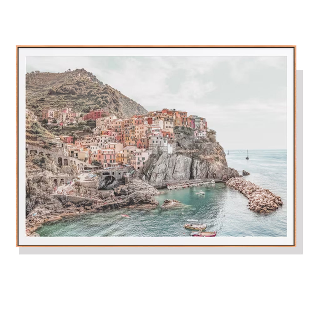Premium Italy Cinque Terre Framed Canvas Wall Art - Wood Frame, 80 x 120cm