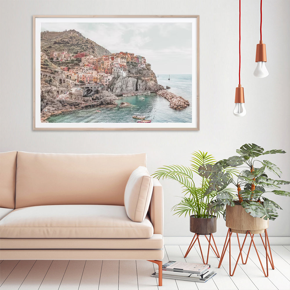 Premium Italy Cinque Terre Framed Canvas Wall Art - Wood Frame, 80 x 120cm