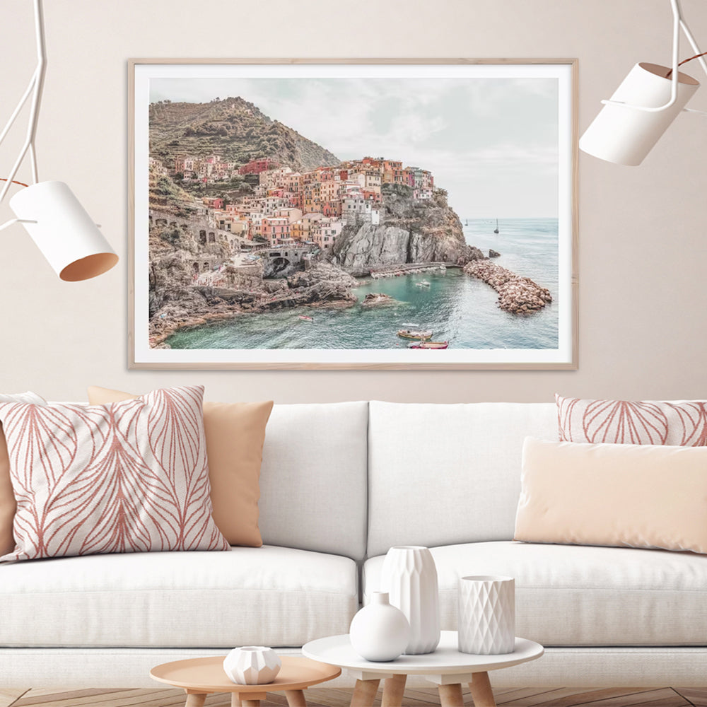 Premium Italy Cinque Terre Framed Canvas Wall Art - Wood Frame, 80 x 120cm