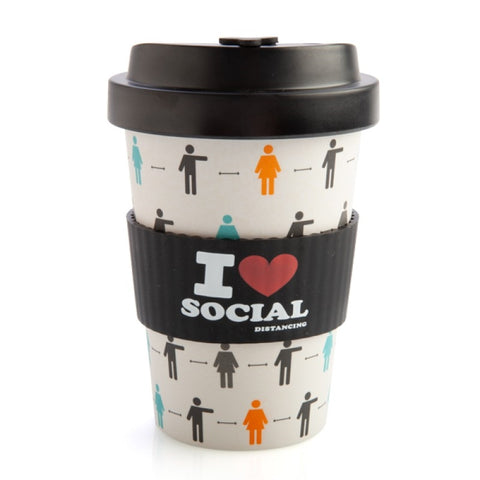 I Heart Social Distancing Eco-Friendly Bamboo Travel Cup with Anti-Spill Lid - SuperSaverAU - view 1