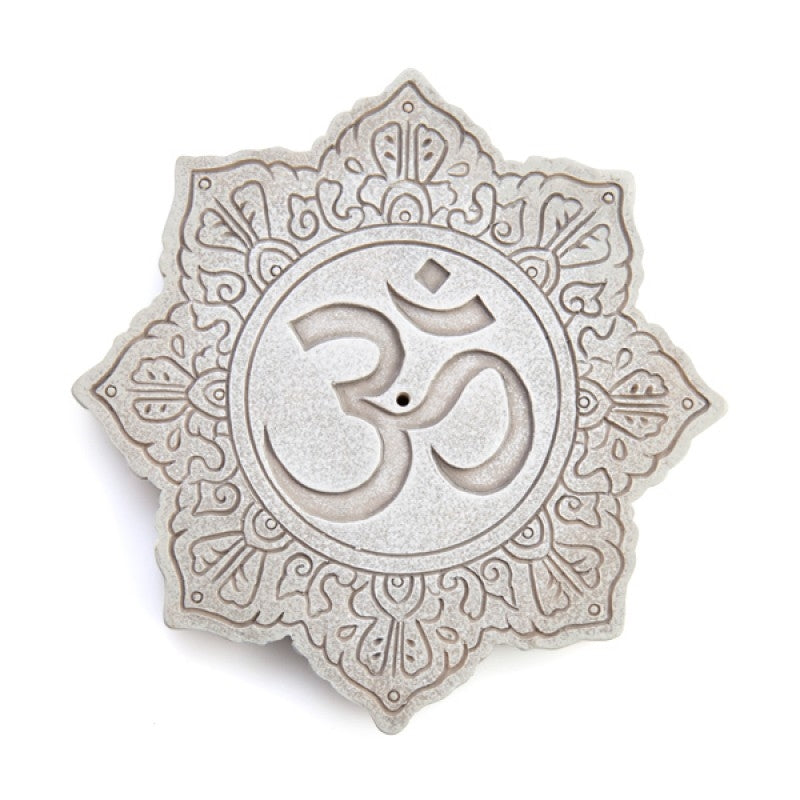 Stone Om Lotus-Shaped Incense Burner with Carved Details 130x25x20mm - SuperSaverAU - view 1
