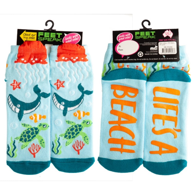 Sea Animals Feet Speak Socks - One Size Fits Most, Anti-Slip, Vibrant Design - SuperSaverAU - view 1