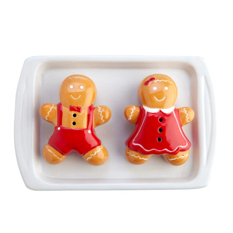 Premium Gingerbread Salt and Pepper Shaker Set with Baking Tray Holder