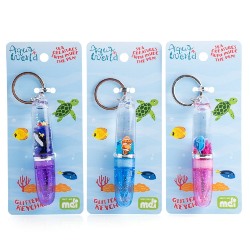 Sea Animal Glitter Pen Keychain - Mini Ballpoint Pen with Assorted Colors - SuperSaverAU - view 1