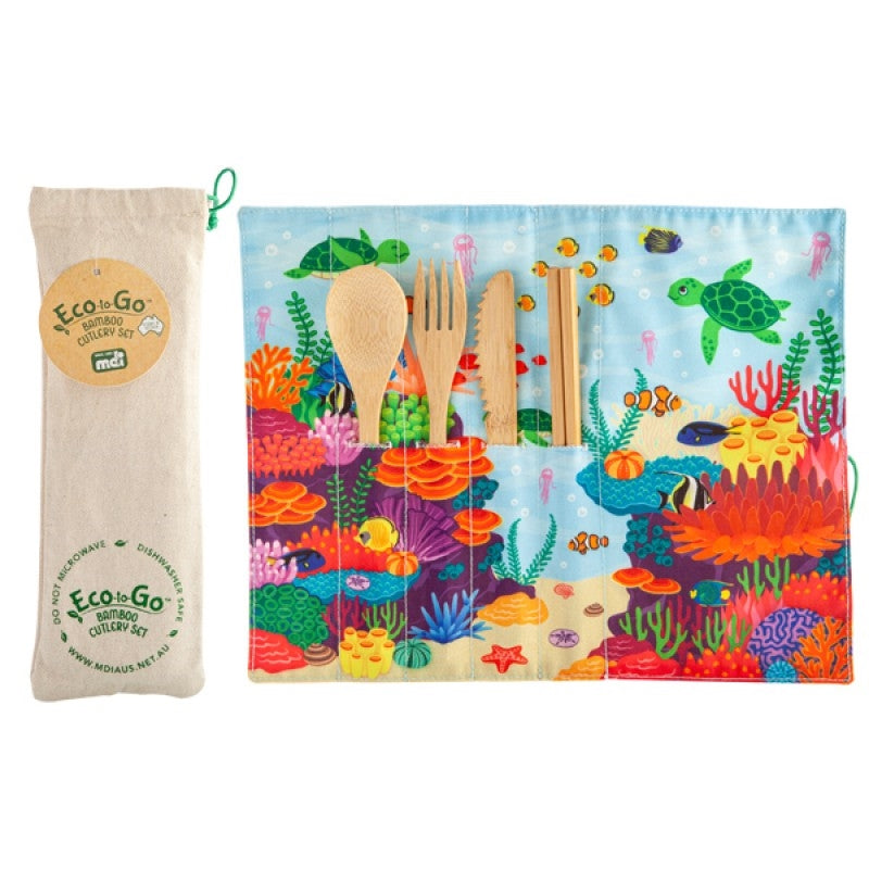Sea Animals Eco-to-Go Bamboo Cutlery Set - 3-Piece with Travel Case - SuperSaverAU - view 1