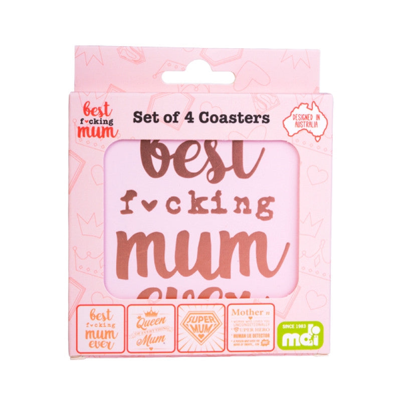 Mum Coasters Set of 4, 100x100mm, Cork Backed & Heat Resistant - SuperSaverAU - view 1