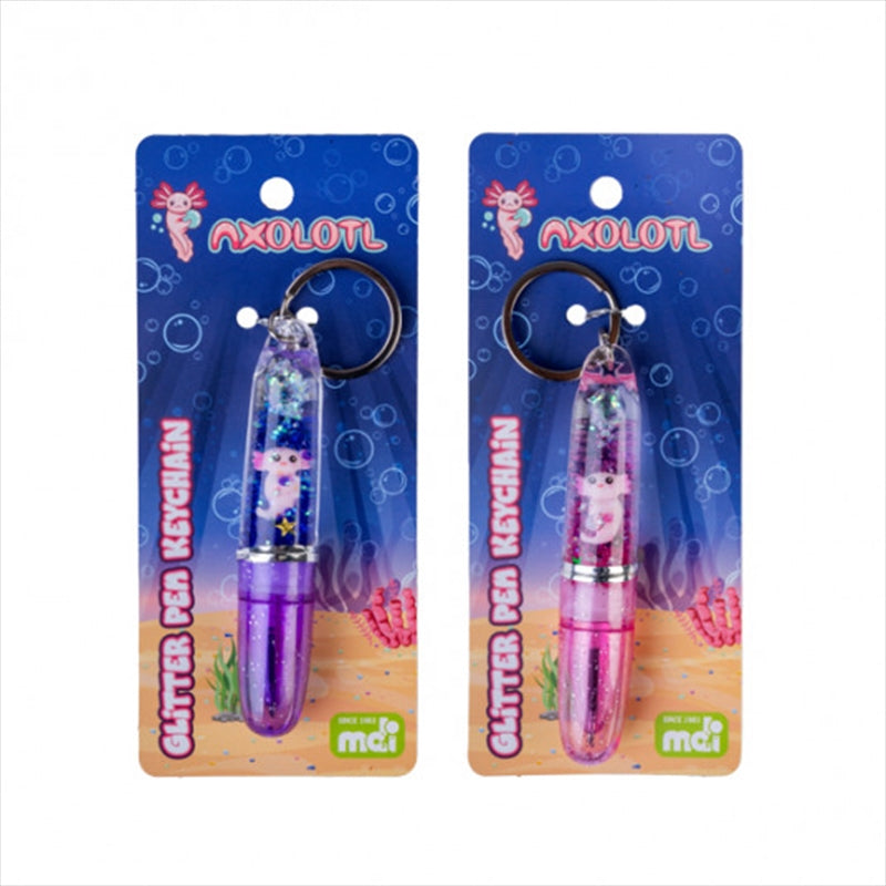 Premium Axolotl Glitter Ballpoint Pen Keychain - Assorted